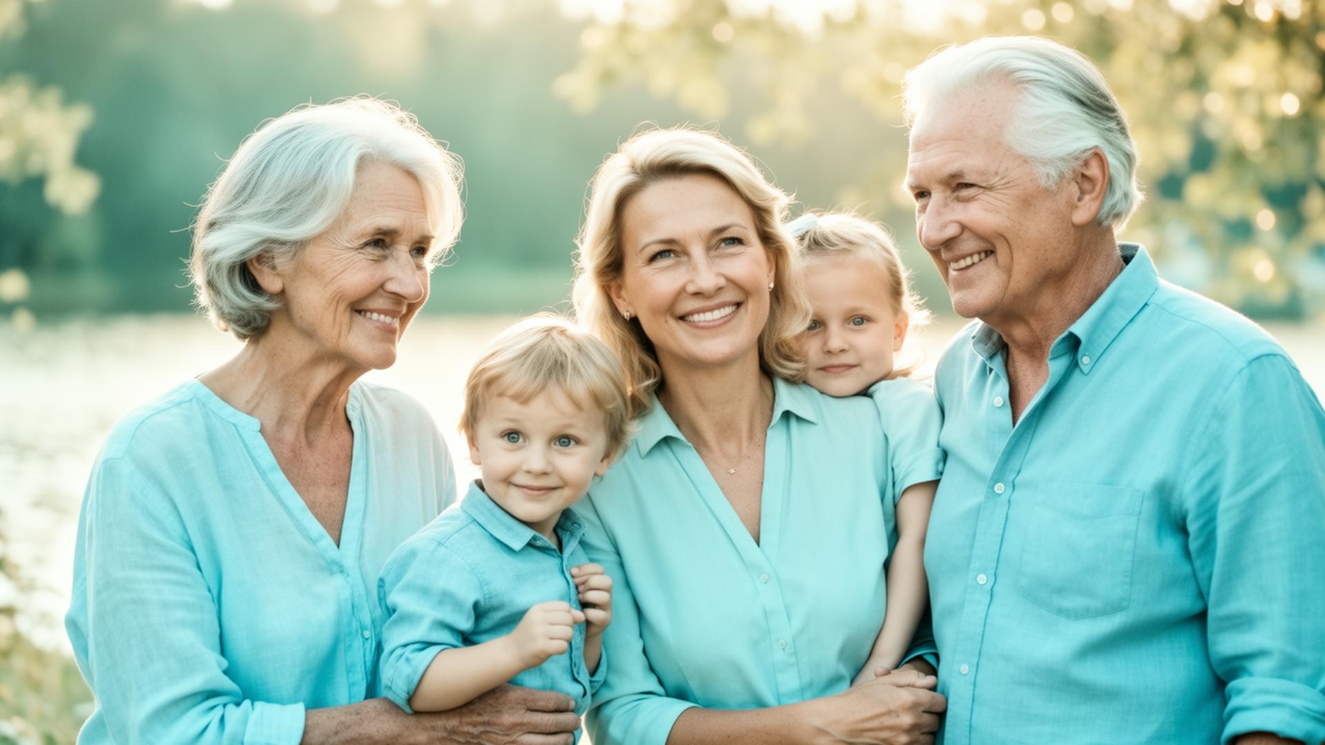 Familj i flera generationer tillsammans utomhus